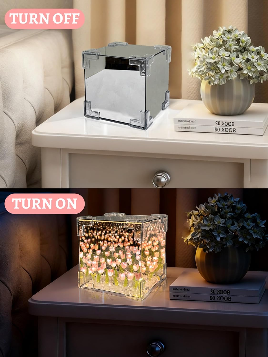 Enchanting 3D Flower Tulip LED Night Light - Stunning Mirror Table Lamp for Bedroom Decor and Perfect Gift