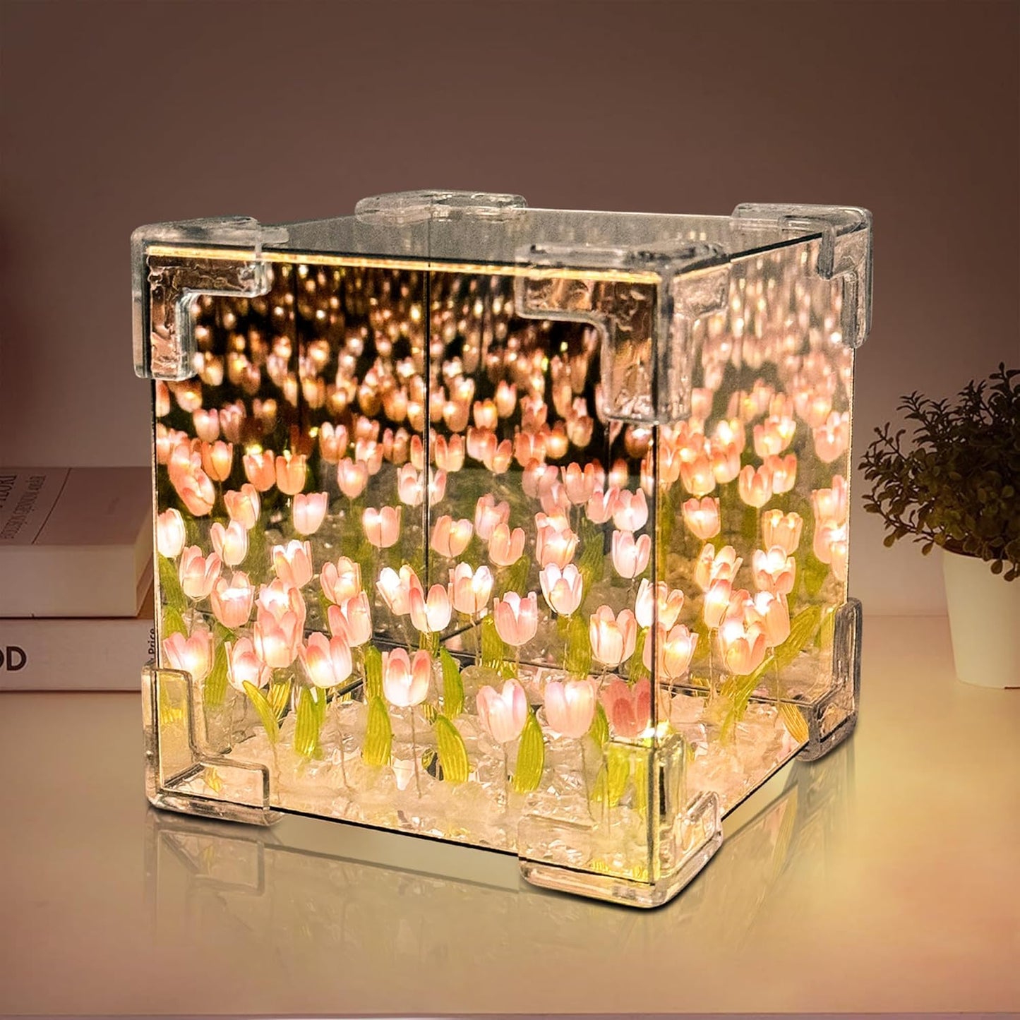 Enchanting 3D Flower Tulip LED Night Light - Stunning Mirror Table Lamp for Bedroom Decor and Perfect Gift