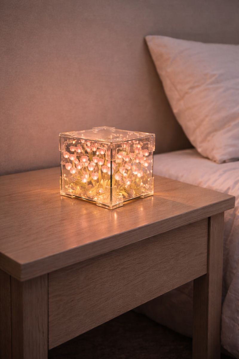 Enchanting 3D Flower Tulip LED Night Light - Stunning Mirror Table Lamp for Bedroom Decor and Perfect Gift
